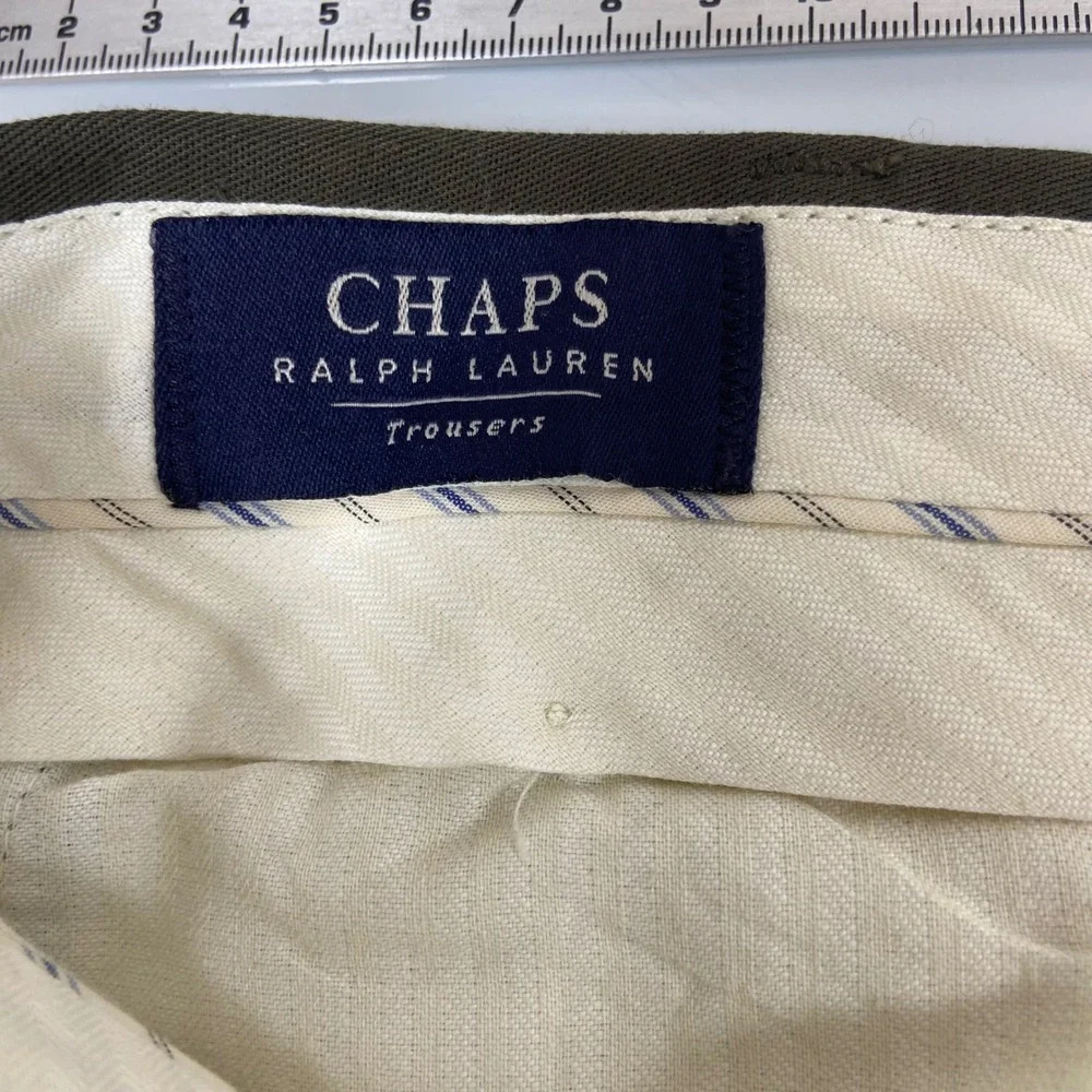 Chaps Ralph Lauren Mens 38x34(ACT 37x33) Olive Green‎ Pleated Cuffed Trousers